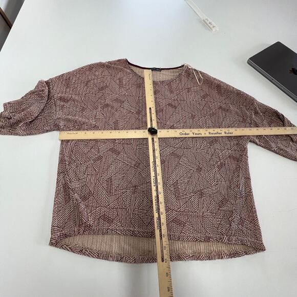 Zara Shirt Womens Small Red Brown Geometric Pleat Textured Top Oversized - Picture 6 of 8